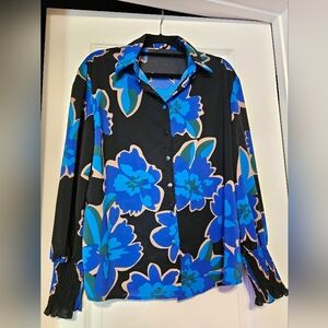 Elegant Black and Blue Floral Women's Blouse